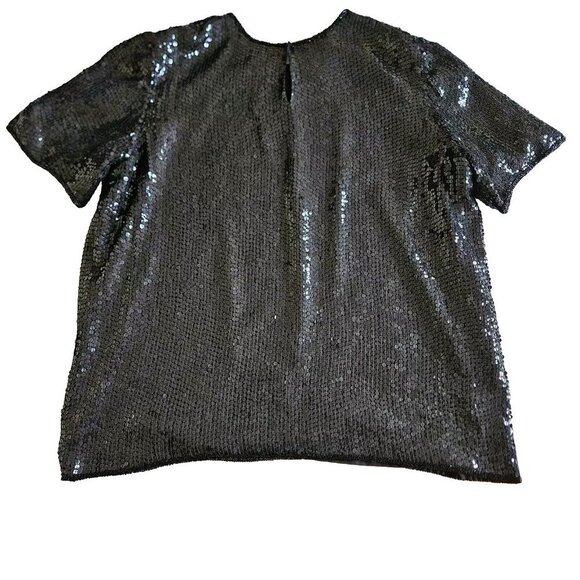 Michel Antoni Top Womens 2X Black Short Sleeve Sequined Silk Witchy Goth Retro - Picture 15 of 15